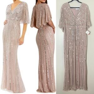 MAC DUGGAL DRESS 20 PINK MOTHER OF BRIDE FORMAL GOWN FALL WEDDING GUEST LONG